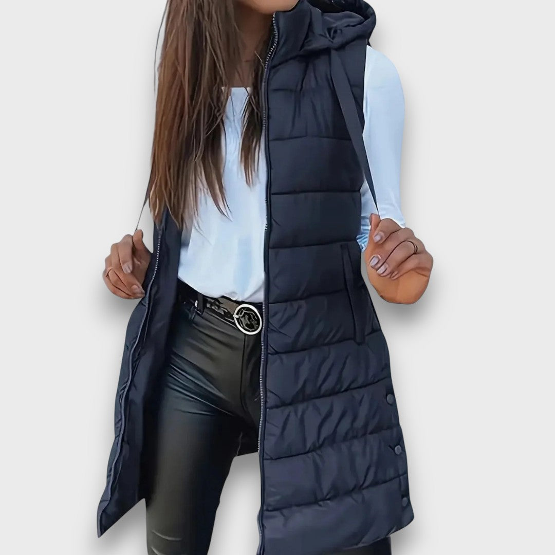 Kaira | Long Quilted Hooded Vest