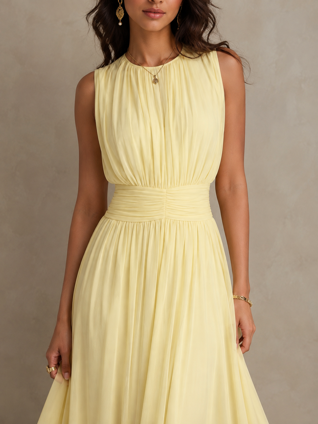 Roxanne Ruched-Waist Sleeveless Maxi Dress