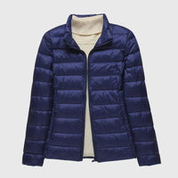 Dark blue stand-up collar