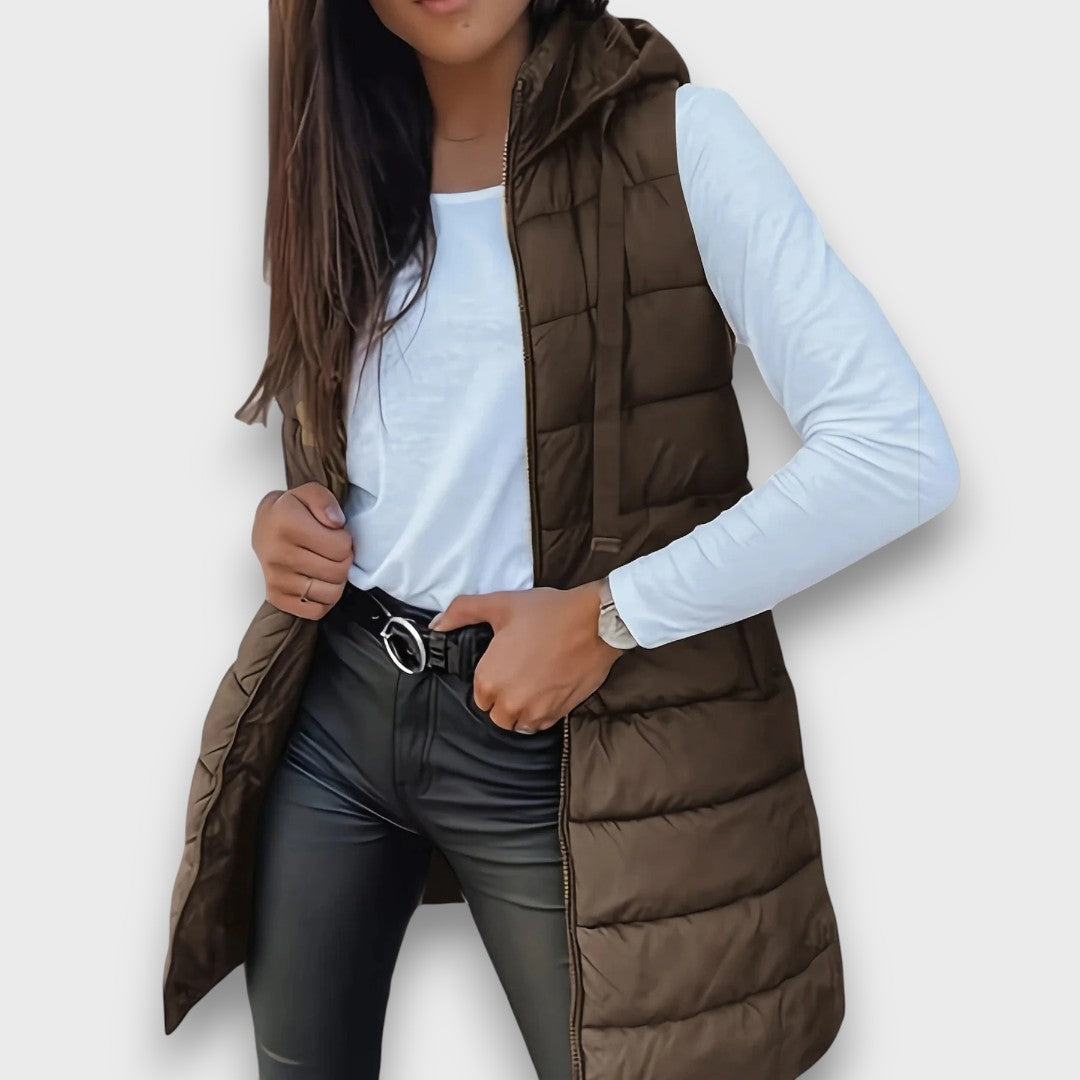 Kaira | Long Quilted Hooded Vest