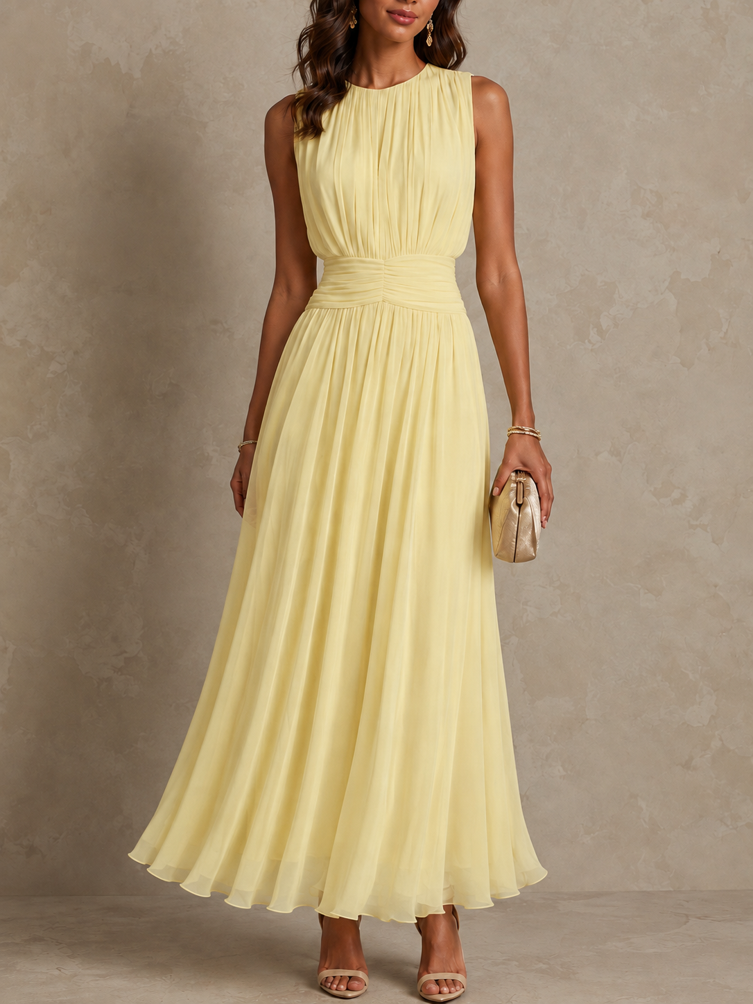 Roxanne Ruched-Waist Sleeveless Maxi Dress