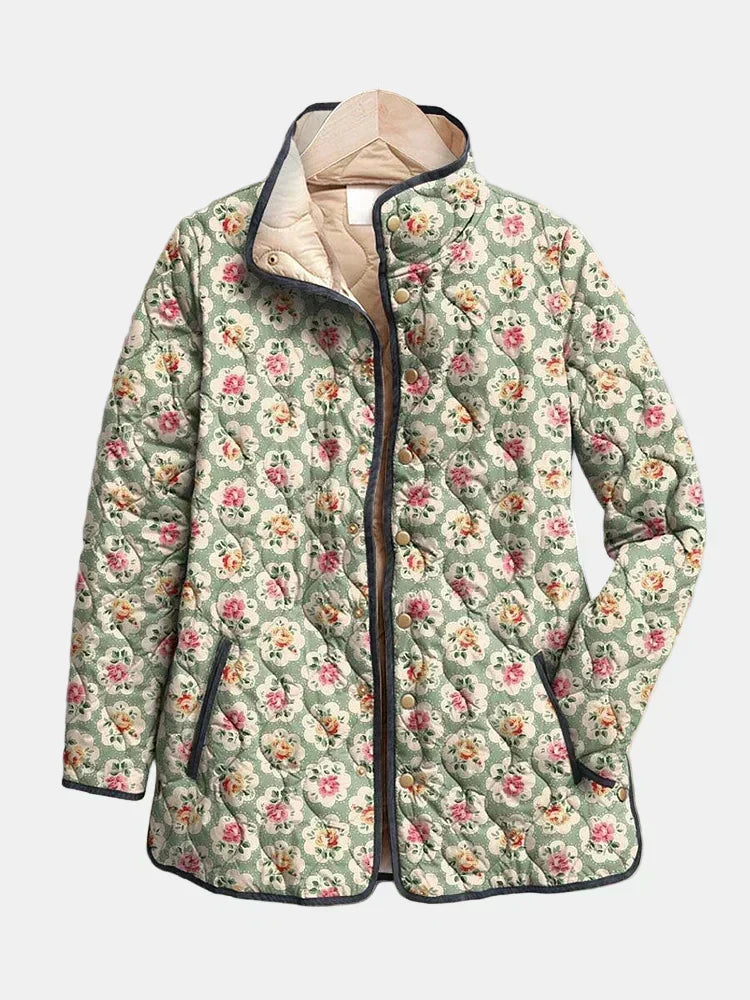 Aveline™ | Women's Vintage Floral Art Print Quilted Jacket