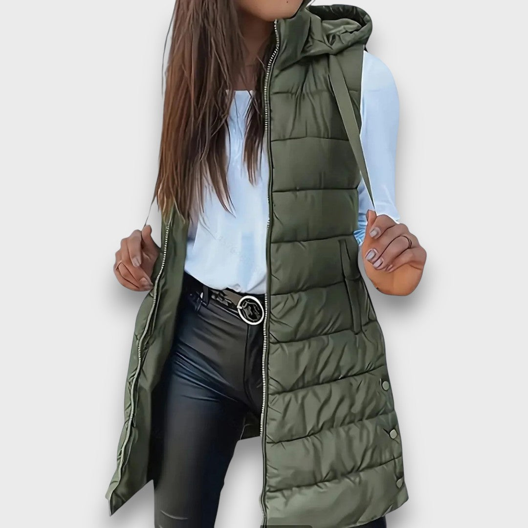 Kaira | Long Quilted Hooded Vest