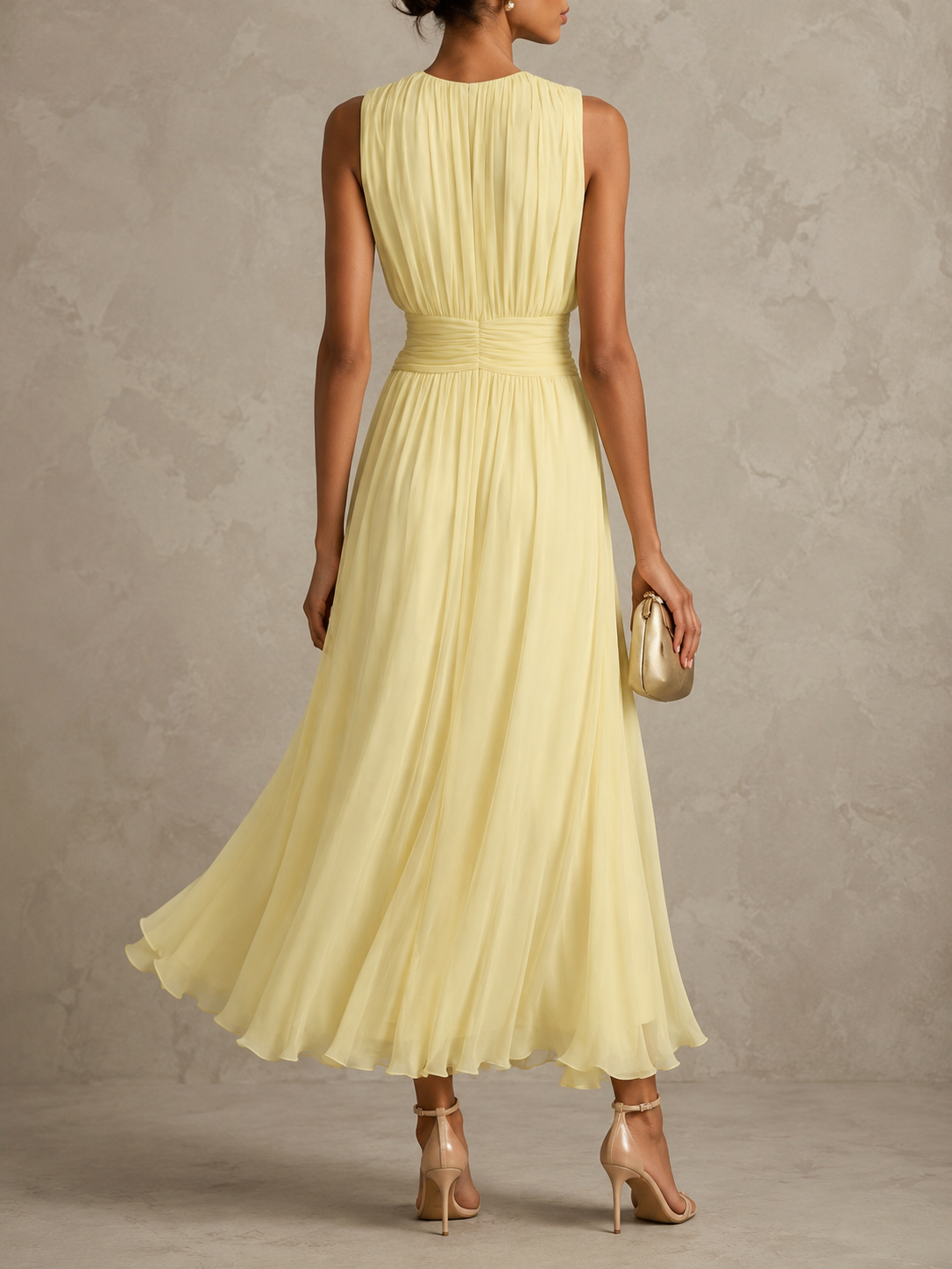 Roxanne Ruched-Waist Sleeveless Maxi Dress