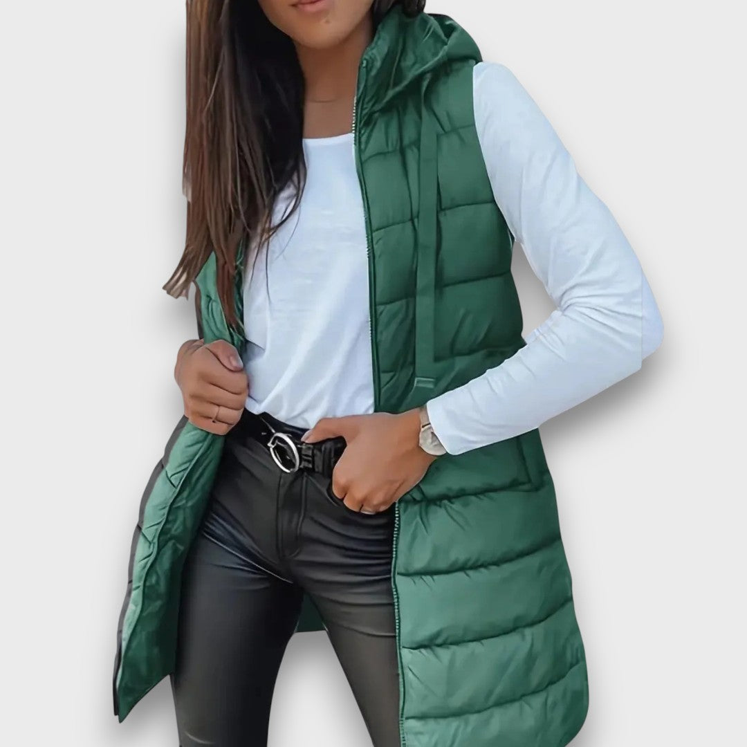 Kaira | Long Quilted Hooded Vest