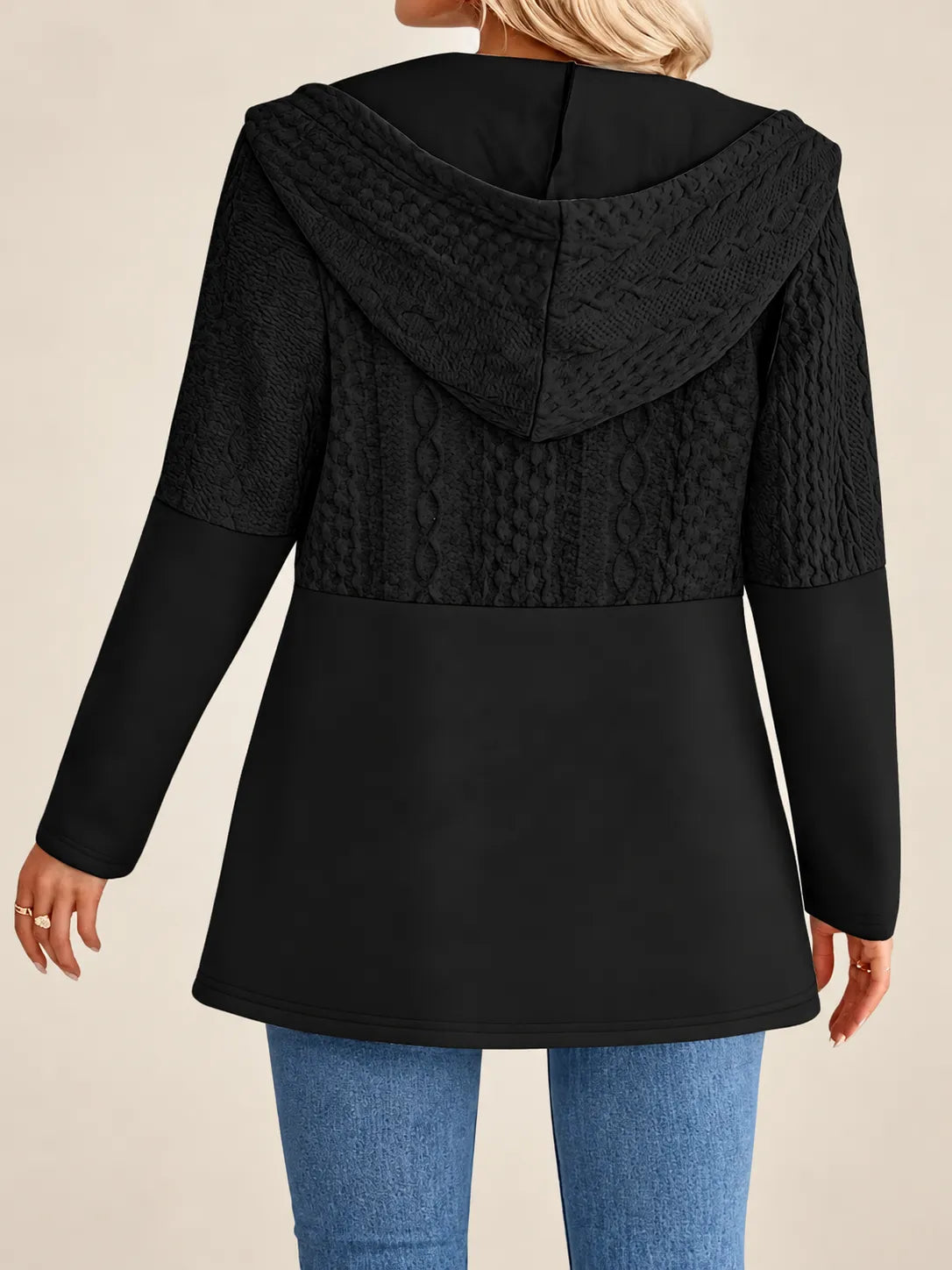 Adeline | Cable-Knit Textured Hooded Jacket