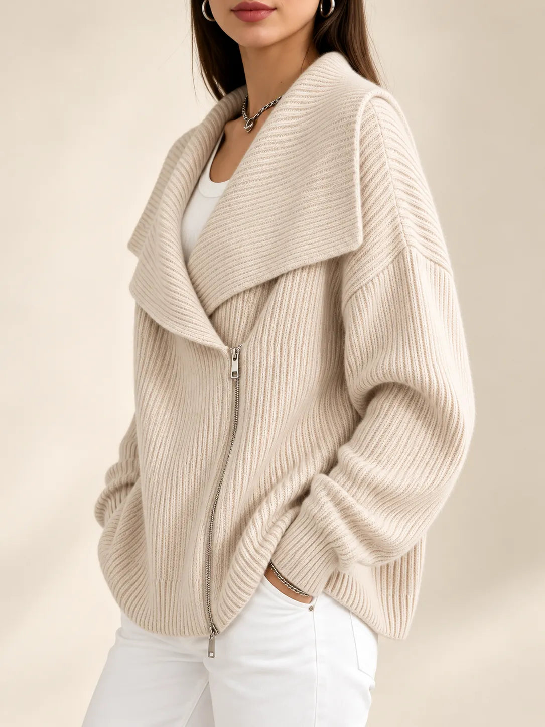 Vivienne | Oversized Collar Ribbed Knit Cardigan