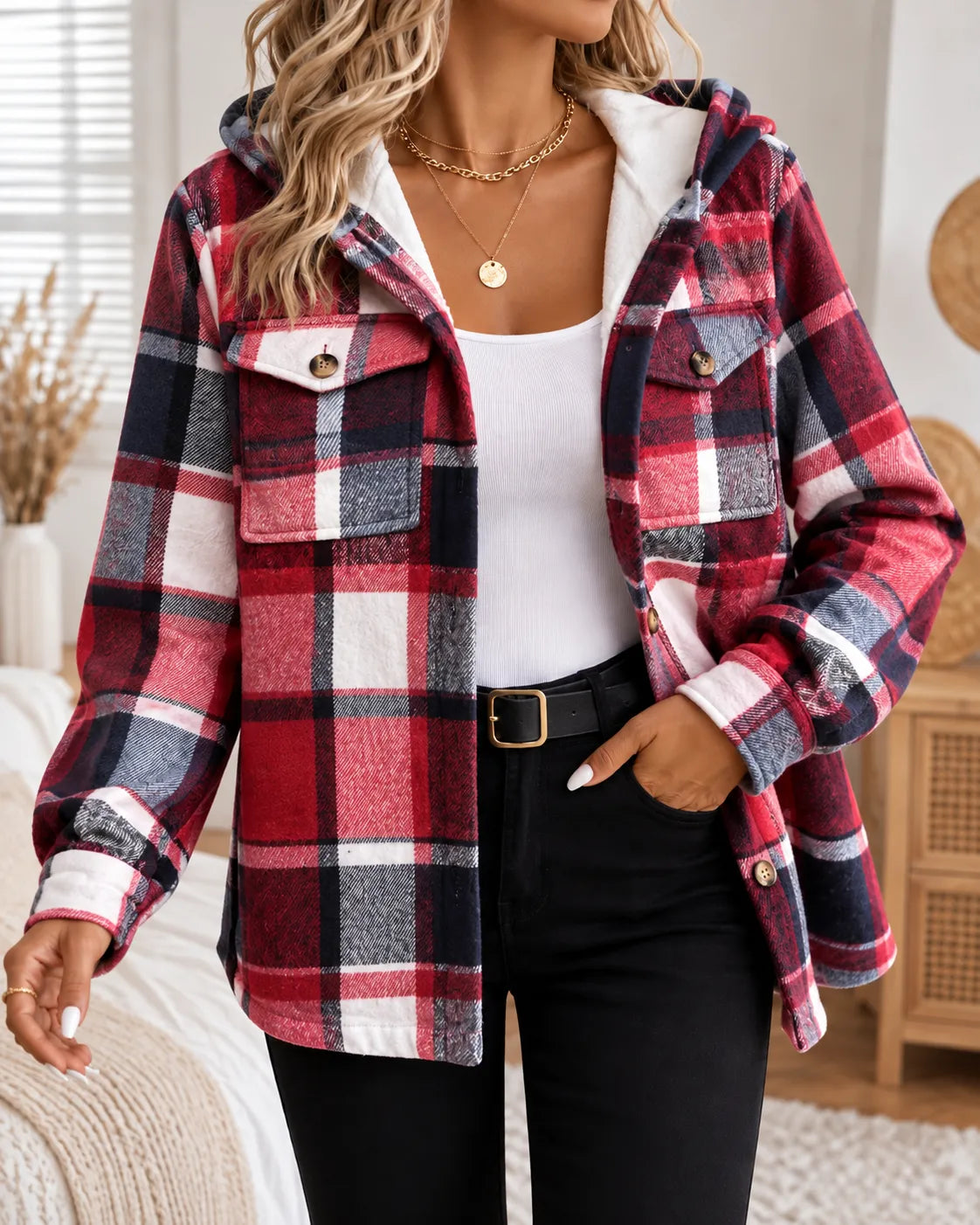 Harper | Cozy Plaid Hooded Shacket