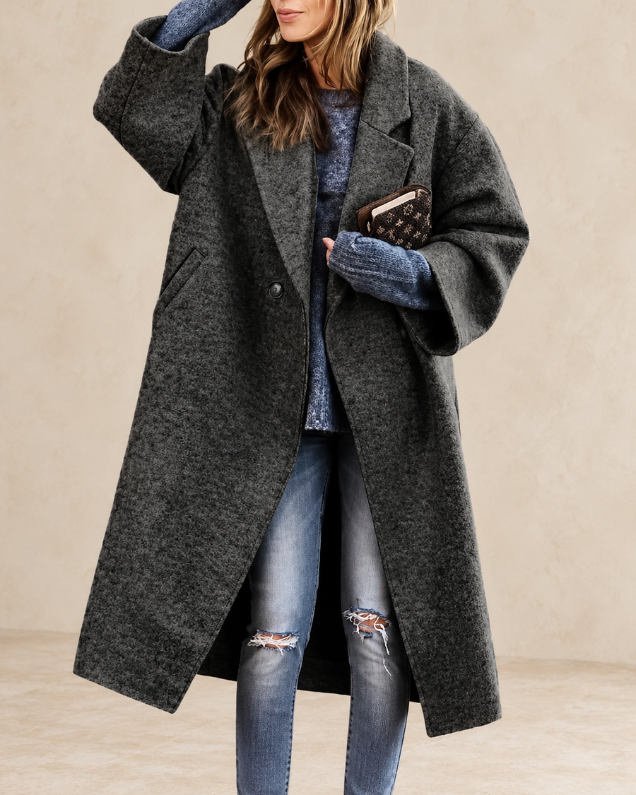 Audrey Women’s Charcoal Gray Button-Front Long Coat