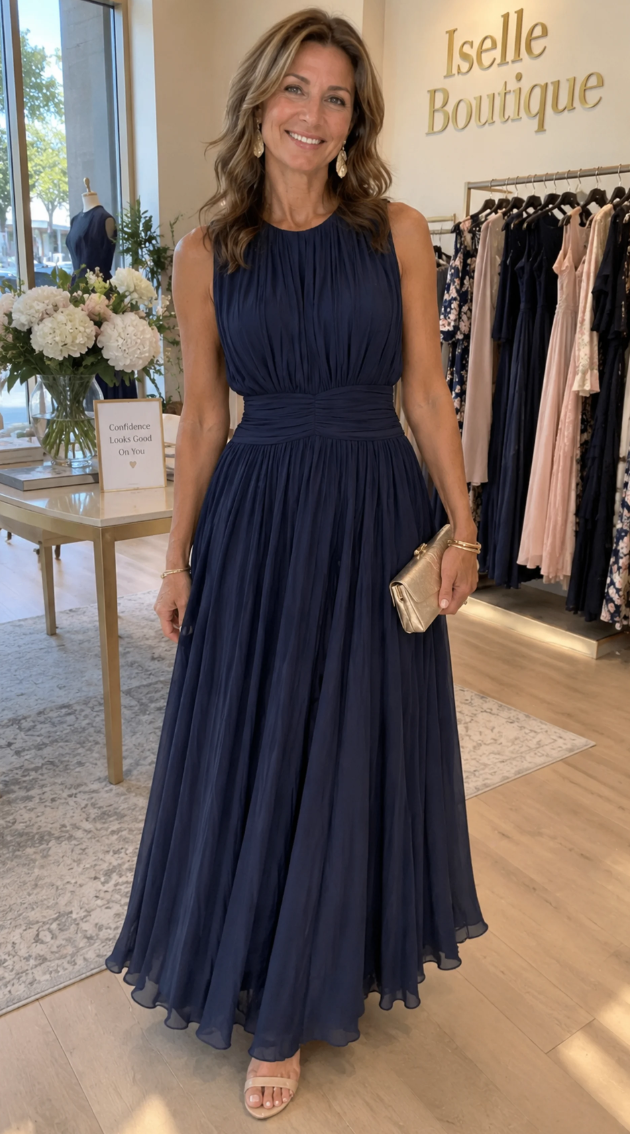 Roxanne Ruched-Waist Sleeveless Maxi Dress