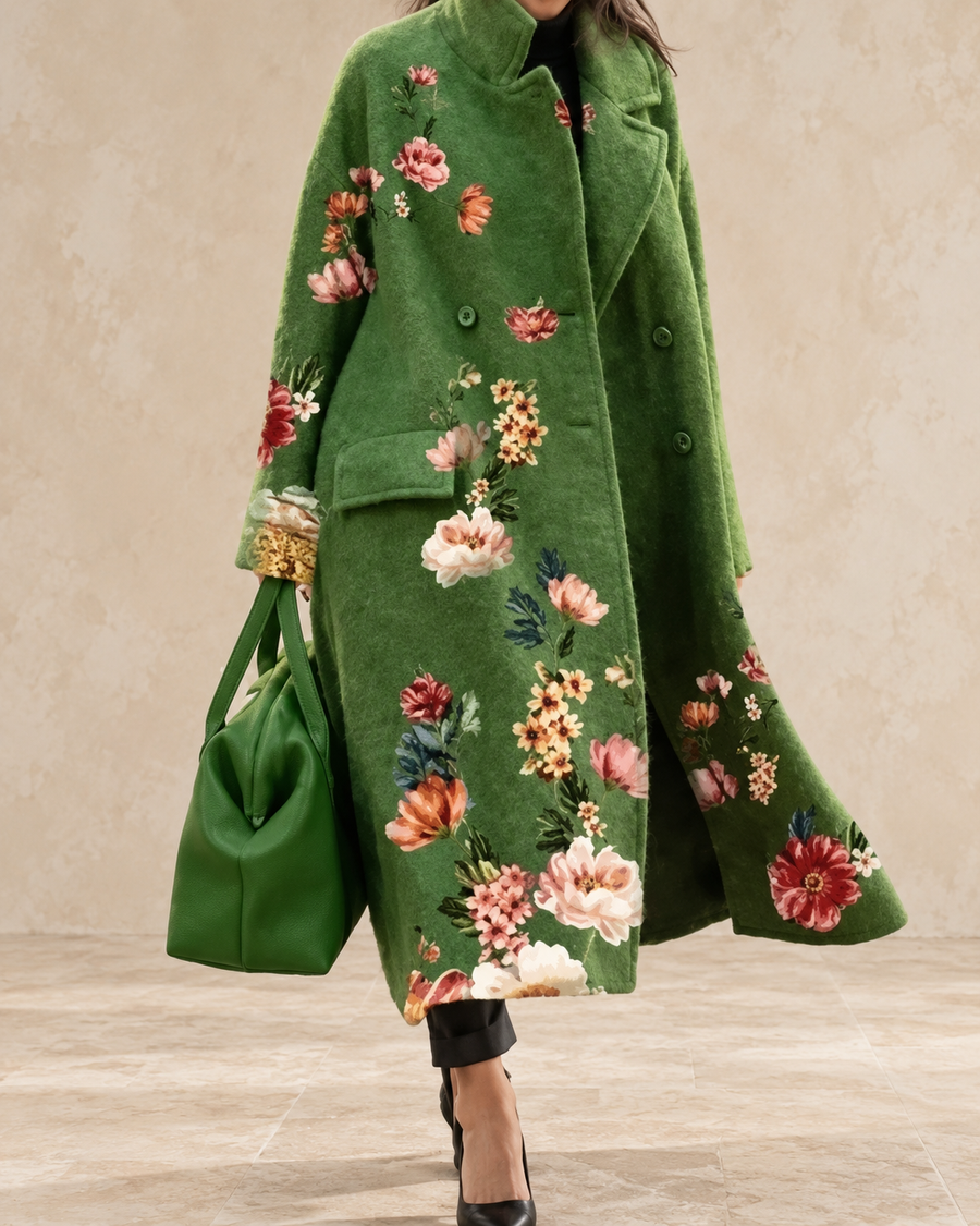 Florence Women’s Green Floral Print Long Coat