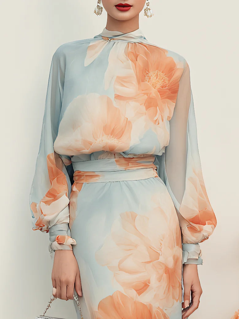 Ottavia | Turtleneck Top & Floral Skirt Set