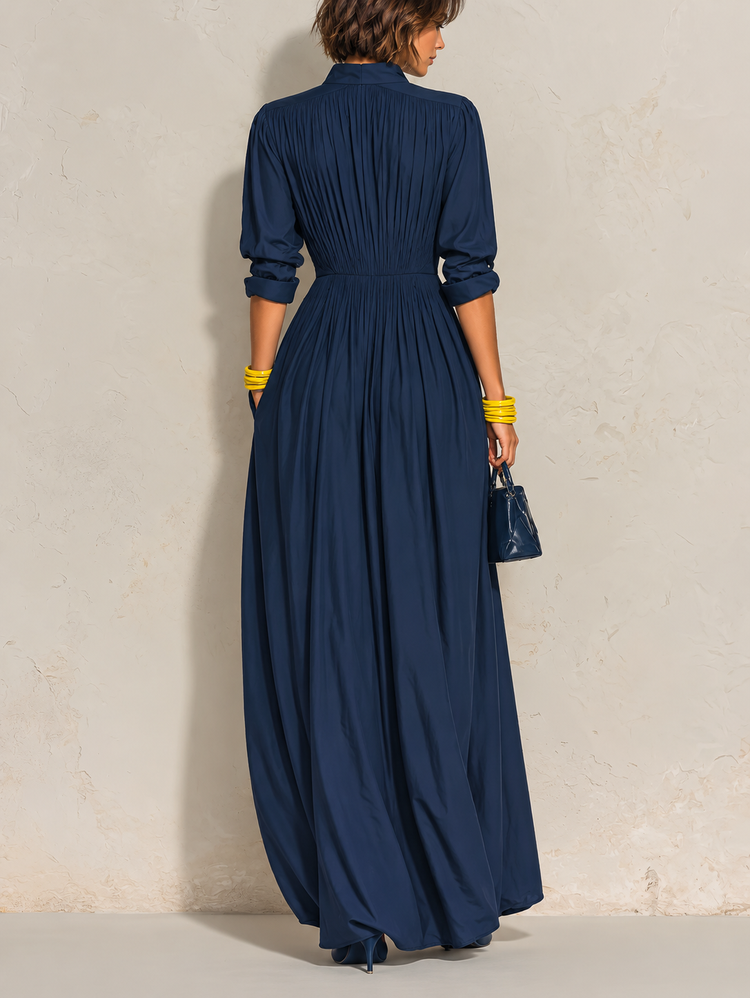 Paloma | Pleated V-Neck Maxi Dress