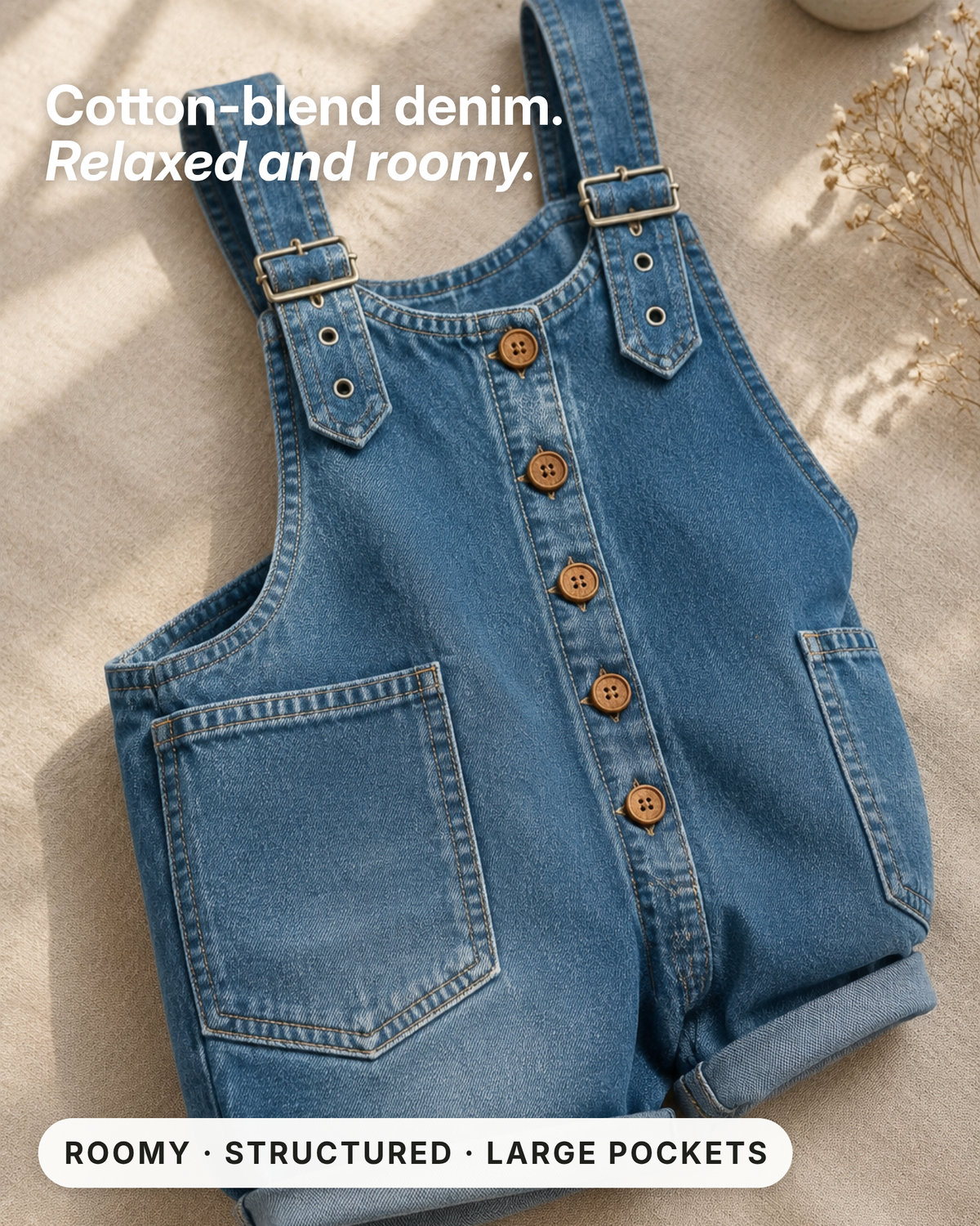 Billie | Relaxed Denim Overall Shorts