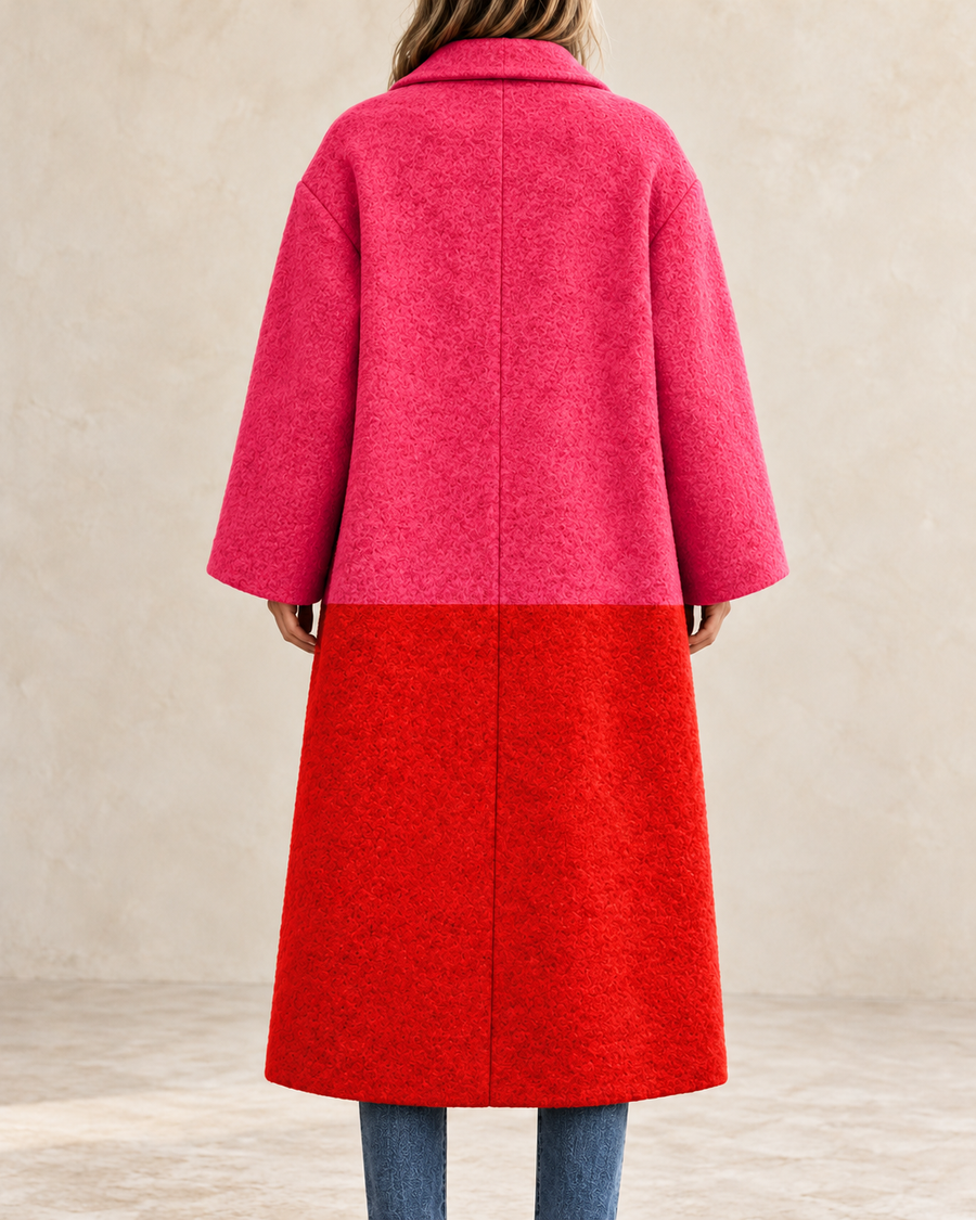 Ruby Women’s Red and Pink Color-Block Button-Front Long Coat