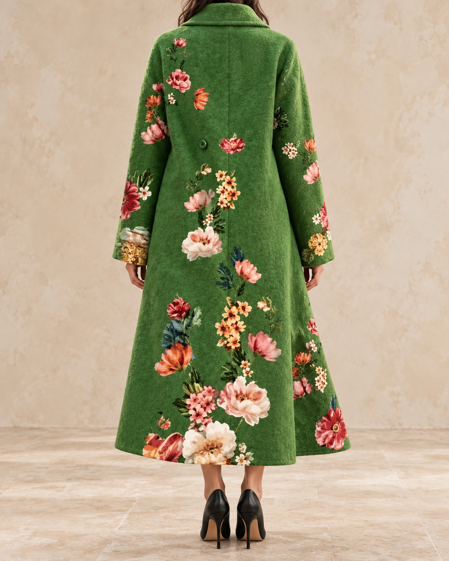 Florence Women’s Green Floral Print Long Coat