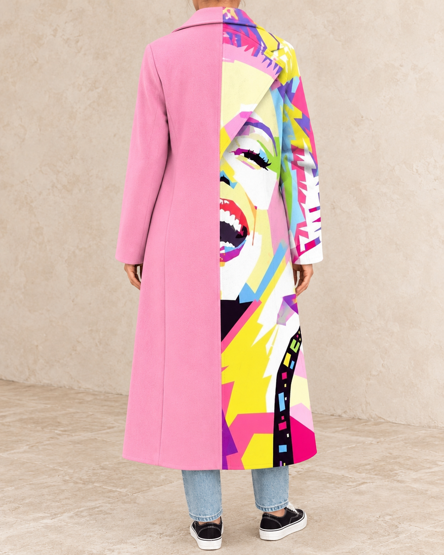 Camille Women’s Multicolor Portrait-Print Long Coat