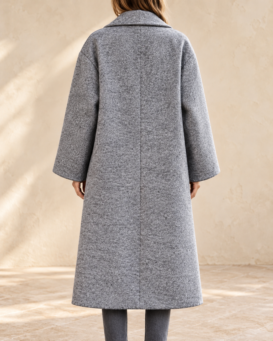 Eleanor Women’s Gray Tailored Long Coat with Button-Front Closure