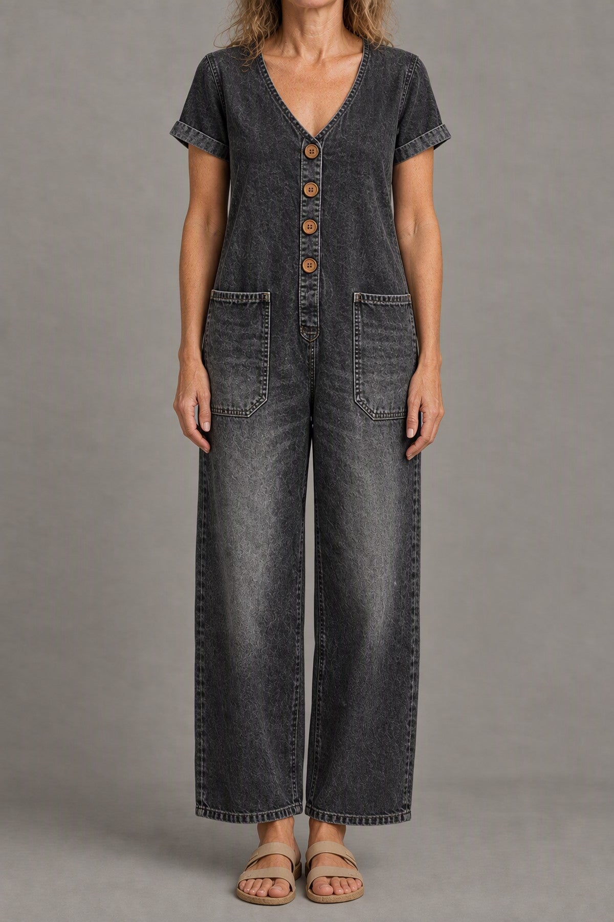 Delta | Short-Sleeve Denim Jumpsuit