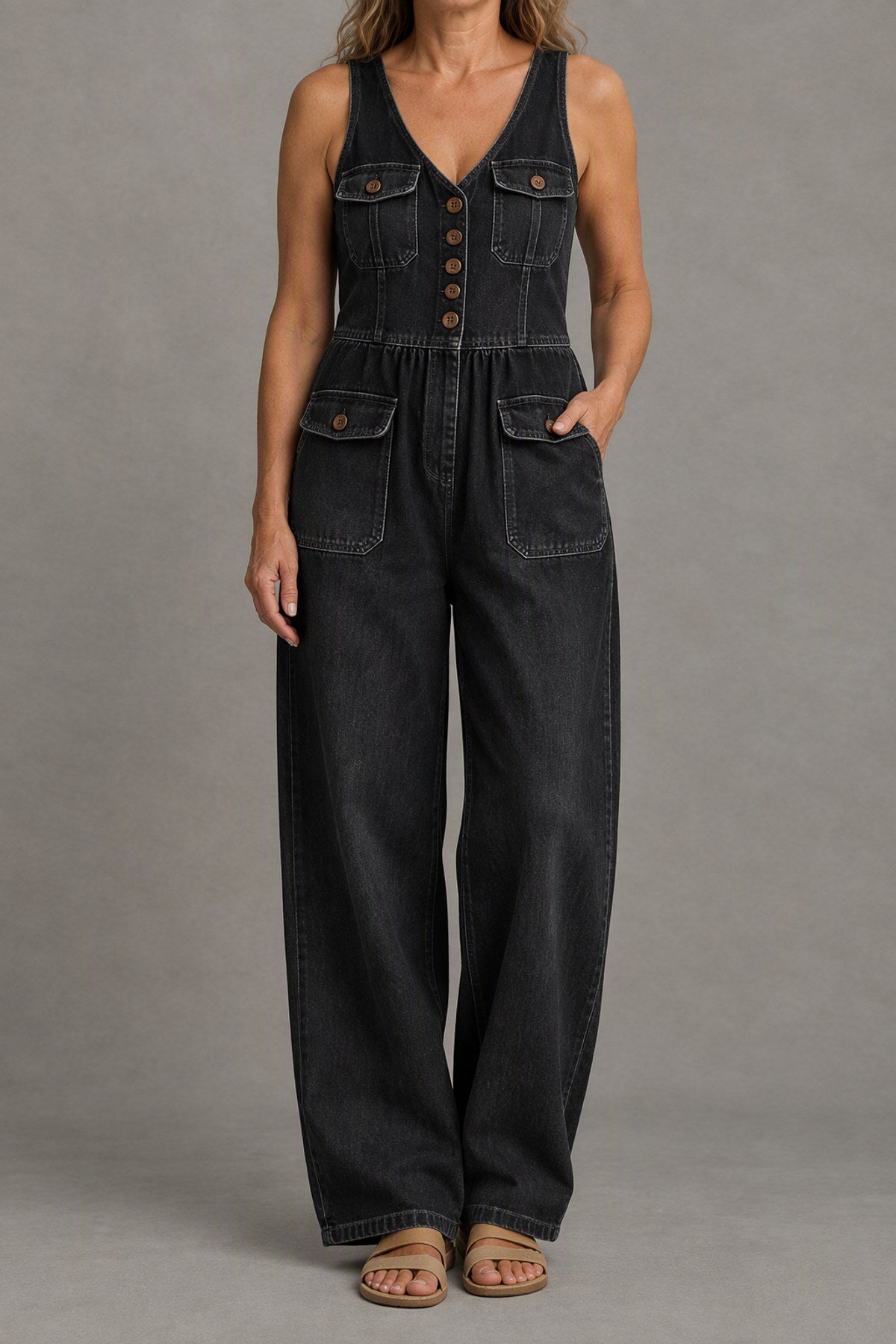 Dottie | V-Neck Denim Jumpsuit