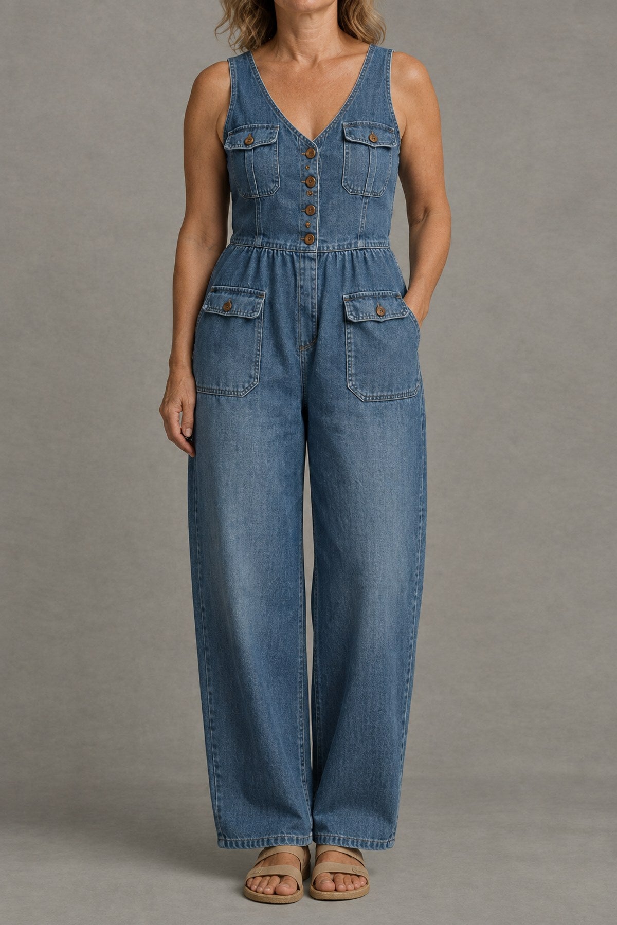 Dottie | V-Neck Denim Jumpsuit