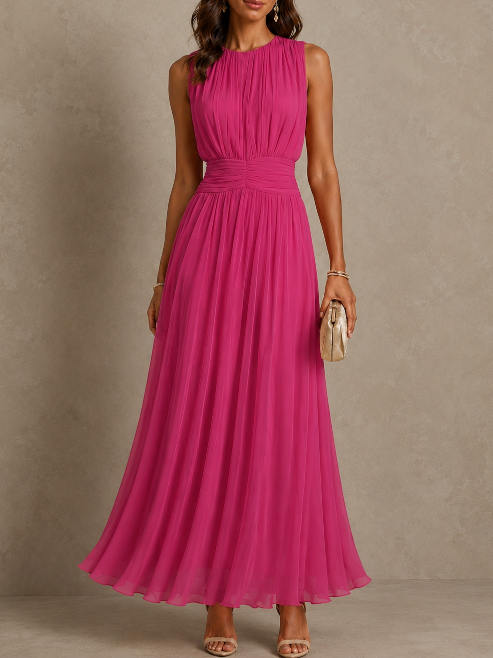 Roxanne Ruched-Waist Sleeveless Maxi Dress