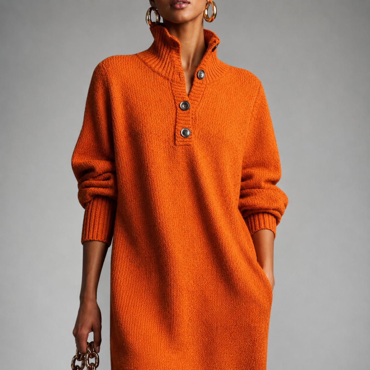 Elise™ | Cozy Button-Neck Sweater Dress