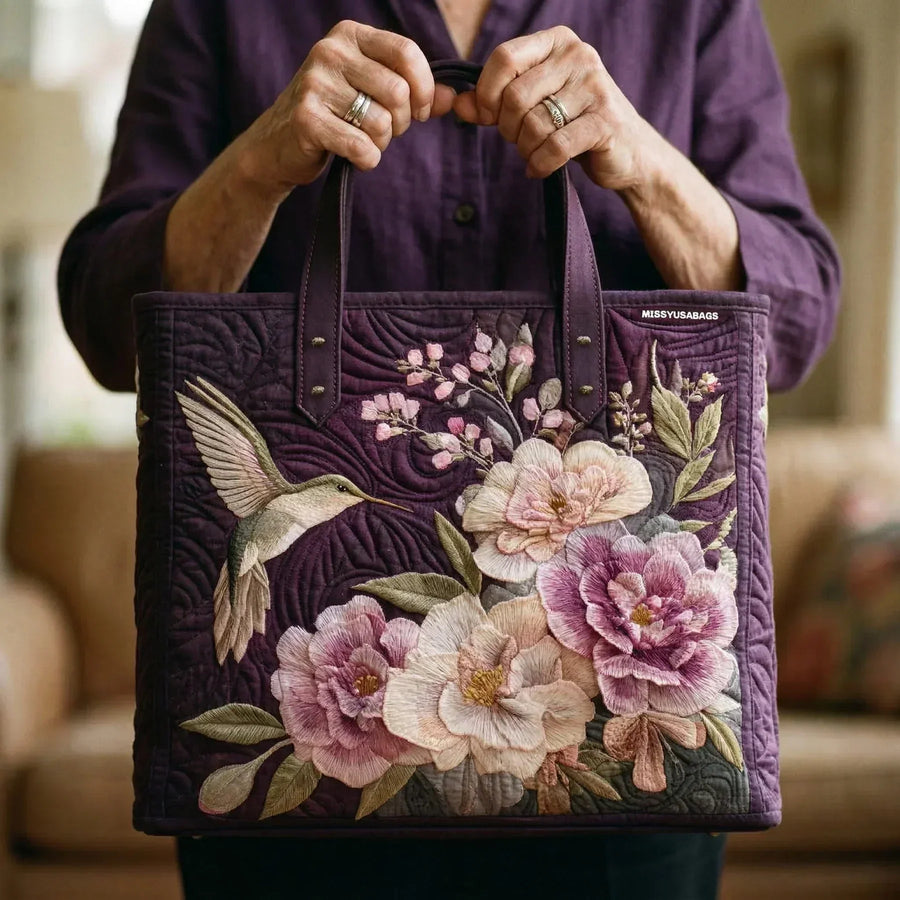 Artisanal Quilted Bag - Hummingbirds and Orchids