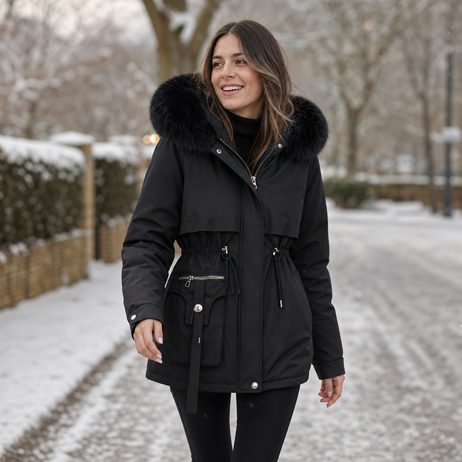 Duvella – Double-Layered Puffer Coat with Faux Fur Hood