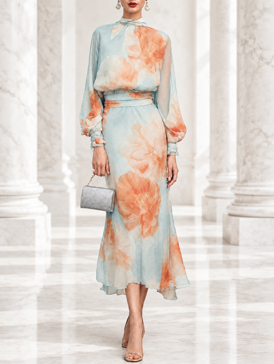 Ottavia | Turtleneck Top & Floral Skirt Set