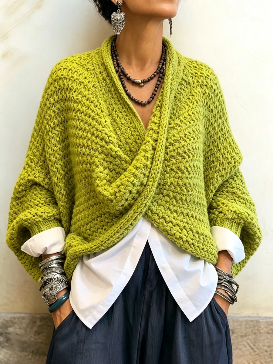 Delphine™ | Relaxed Batwing Sleeve Crossover V-Neck Sweater