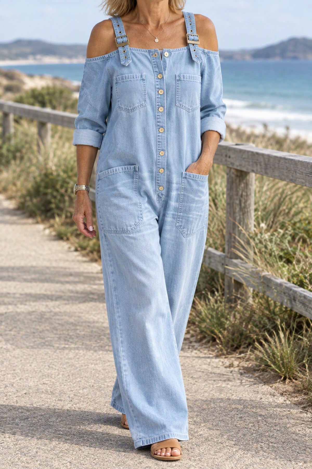 Stevie | Off-Shoulder Denim Jumpsuit